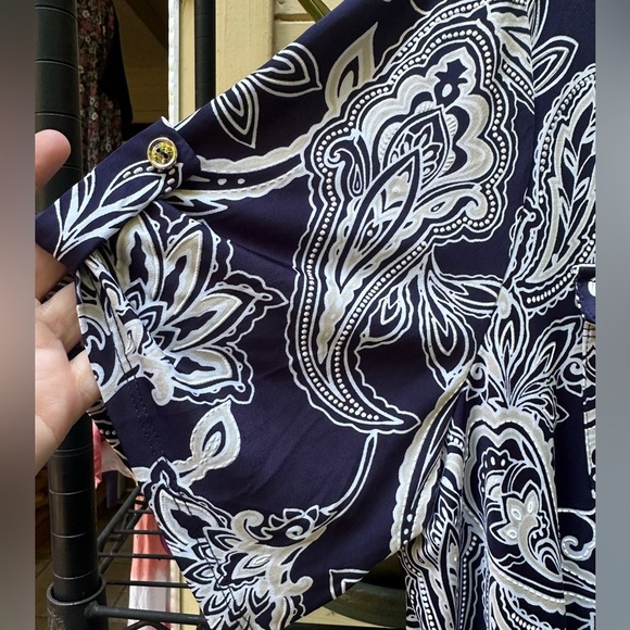 PERCEPTION Black and White Paisley Midi Dress tie waist button front pockets 2X - Picture 6 of 10